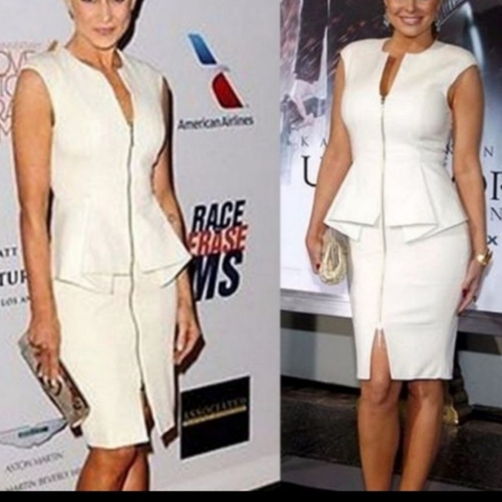Ted Baker London Janthum Ivory Cream Zip Front Peplum Dress